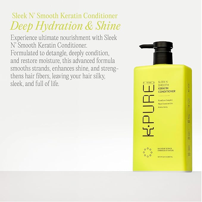 Sleek N' Smooth Keratin Hair Treatment Conditioner K-Pure, KeraCore Technology, Sulfate & Paraben Free, Anti Frizz Conditioner for Strengthening, Smoothing, & Shine, for Color Treated and Damaged Hair
