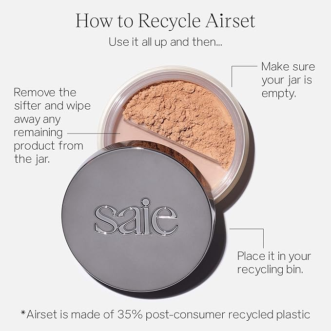 Saie Airset Radiant Loose Setting Powder - Weightless Face Powder to Set, Smooth + Diffuse Face Makeup - Formulated with Hydrating Squalane - Translucent (0.14 oz)