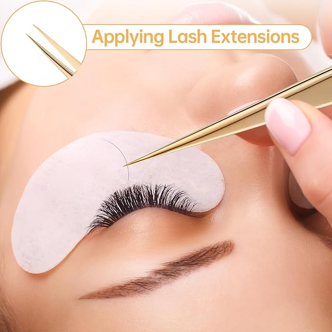 Lash Tweezers for Eyelash Extension, Hand Calibrated Straight eyelash tweezers, False Lash Application Tools, Lash extension tweezers gold