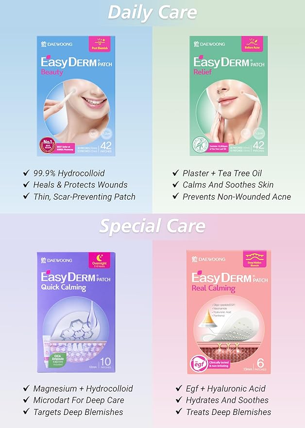 EasyDerm Real Calming Pimple Patches, Clear | Niacinamide, Hyaluronic Acid, EGF Acne Dark Spot Care, K-beauty | 6 counts, Micro Point length : 285μm