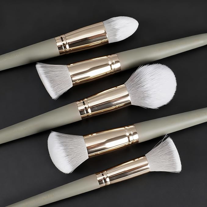 5pcs Face Makeup Brush Set - Ideal for Setting Powder, Blush & Contour - Fluffy Brushes Enhanced Powder Pickup for Smooth, Natural Application, A Collection Designed for Cheeks Make up (Grey)