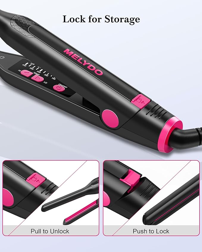 Small Flat Irons for Short Hair, 3/10" Pencil Flat Iron with Adjustable Temp Mini Hair Straightener for Edges Pixie Cut and Bangs, Tiny Hair Straightener with Floating Plates, Auto Shut Off