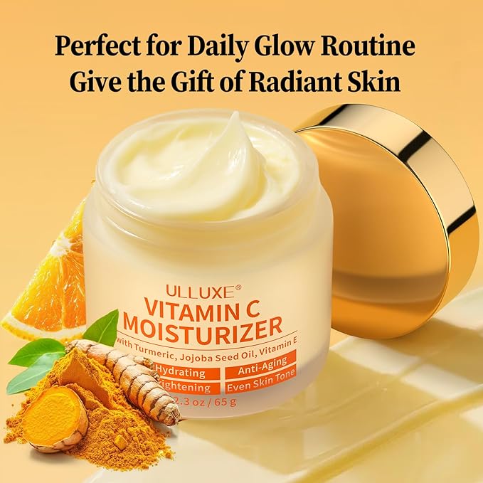 Vitamin C Face Cream, Brightening & Anti Aging Face Moisturizer with Turmeric for Dark Spots, Wrinkles & Uneven Tone, Glowing Skin Care Hydrating with Niacinamide & Squalane for All Skin Types, 2.3 Oz