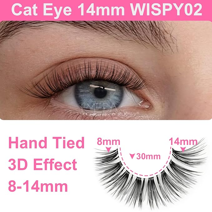 False Eyelashes Natural Lashes Wispy - 12mm Pestañas Postizas Naturales Cat Eye 10 Pairs Demi Wispies Short Fake Lashes Strips with 0.1mm Ultra Thin Clear Band by EMEDA (WISPY 02)