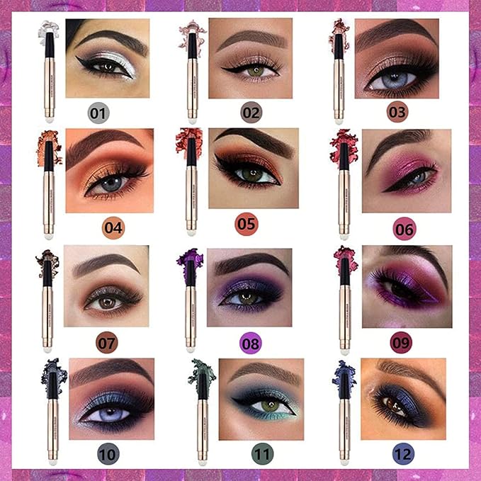 Eyeshadow stick and Sponge Makeup Brush,glitter primer palette Smooth Cream Shimmer Pencil Long Lasting Waterproof Highlighter Hypoallergenic Multi-Dimensional eyes Look