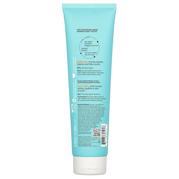 Pacifica Beauty Sea Foam Face Cleanser, Daily Gentle Foaming Face Wash, With Coconut Water + Sea Algae Complex, Removes Makeup, For Combination and Oily Skin, Vegan and Cruelty Free, Clean Skin Care