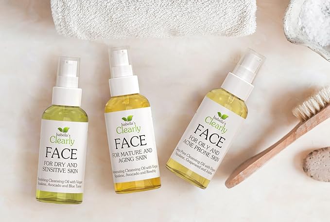 Isabella's Clearly FACE, Natural Deep Pore Cleansing Oil with Jojoba, Grape Seed, Vegan Squalane | Non-Comedogenic Makeup Remover and Face Wash | Water Free, Made in USA