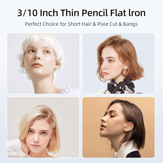 Small Flat Iron 3/10'' Pencil Flat Irons for Short Hair,Pixie Cut & Bangs,Skinny Hair Straightener for Edges with LED Display,Travel Hair Straightener with Dual Voltage,Auto Shut Off(Gray)