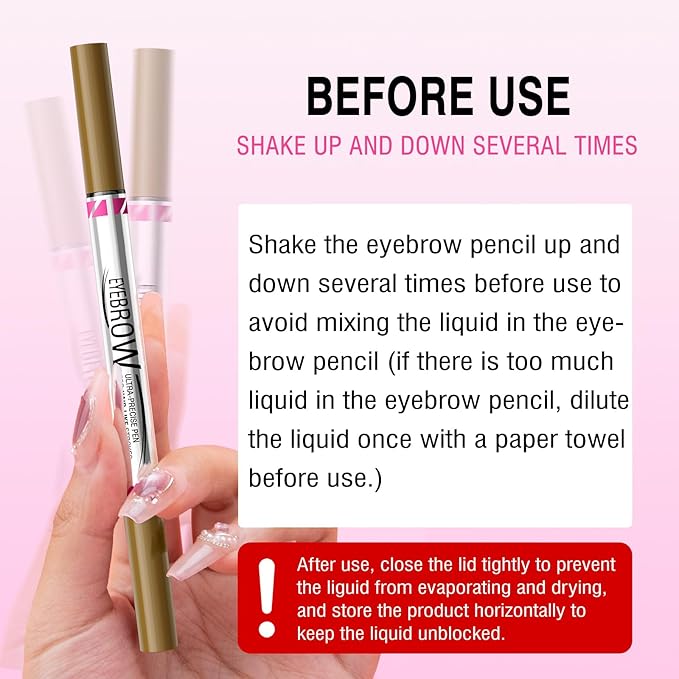 Eyebrow Pen, Brow Pencil 2-in-1 Dual-Ended Microblading Eyebrow Pencil with Micro-Fork-Tip & Precise Brush-Tip Crease Natural Hair-Like Brows, Last All-Day (Dark Brown)