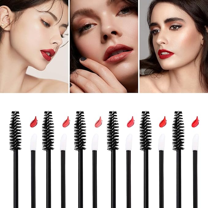 Tbestmax 400 Spoolies Mascara Wand and Lip Brush Disposable Lash Brushes for Eyelash Extensions, Lipstick Lip Gloss Wands Applicator Tool (Black)