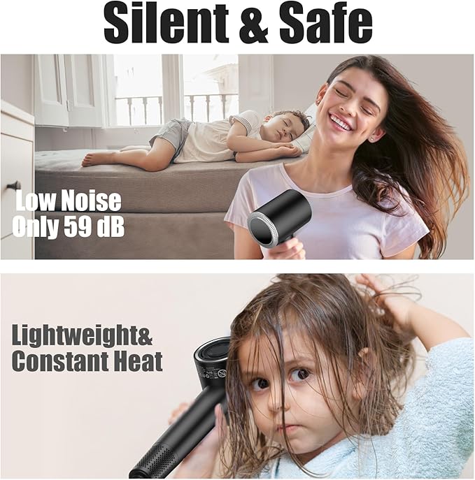 slopehill 110,000 RPM Professional Hair Dryer - 0.8lb Ultra-Lightweight, 2 Billion Ion Technology for 98% Frizz Reduction, AI Smart-Temp Control, Magnetic Attachments for All Hair Types