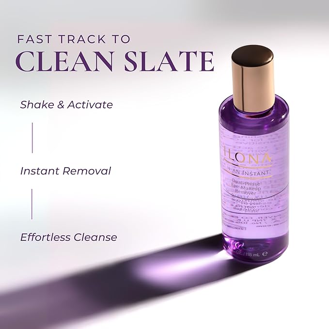 ILONA In an Instant Eye Makeup Remover | Dual-Phase, Oil-Free Cleanser for Waterproof Makeup | Gentle, Hydrating, Ophthalmologist-Approved | For Sensitive Eyes & All Skin Types | 4.0 oz