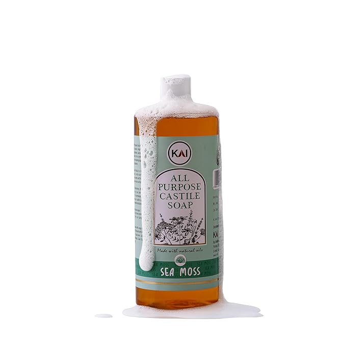 Sea Moss Liquid Castile Soap; Concentrated and All-Purpose; Use for All Natural Body Wash, Face Cleanser, Hair Shampoo, Hands, Dishes, Laundry, Floors, and Pets; 32 Ounce (1 Pack)