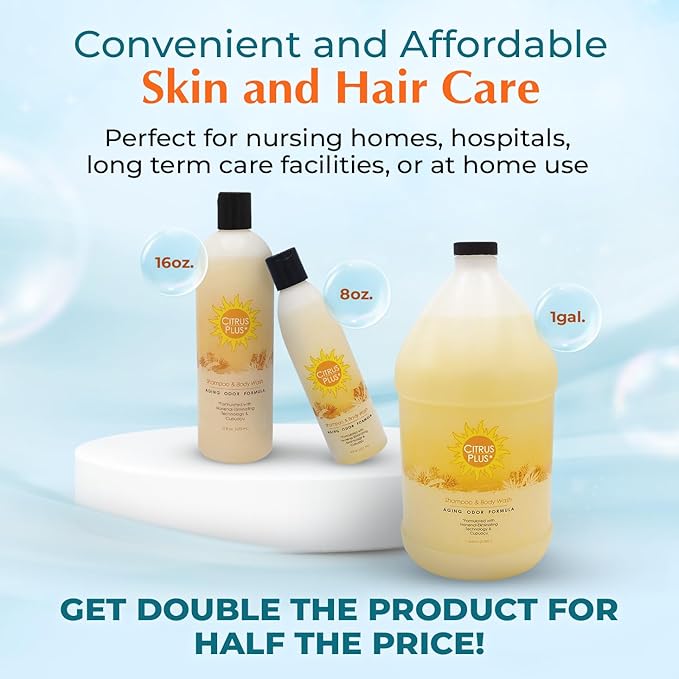 Deodorizing Citrus Plus Elder Shampoo and Body Wash by BoaVida with new leak-proof caps, Soap Made with Persimmon to Treat the Presence of Nonenal and Remove Old Person Smell, 8 oz
