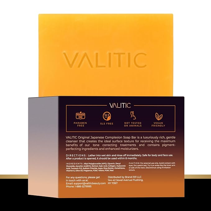 VALITIC Kojic Acid Soap for Hyperpigmentation - with Glutathione, Collagen & Vitamin C - Natural Soap Bars with Turmeric - Original Japanese Complex for Dark Spot Correction - 3 Pack