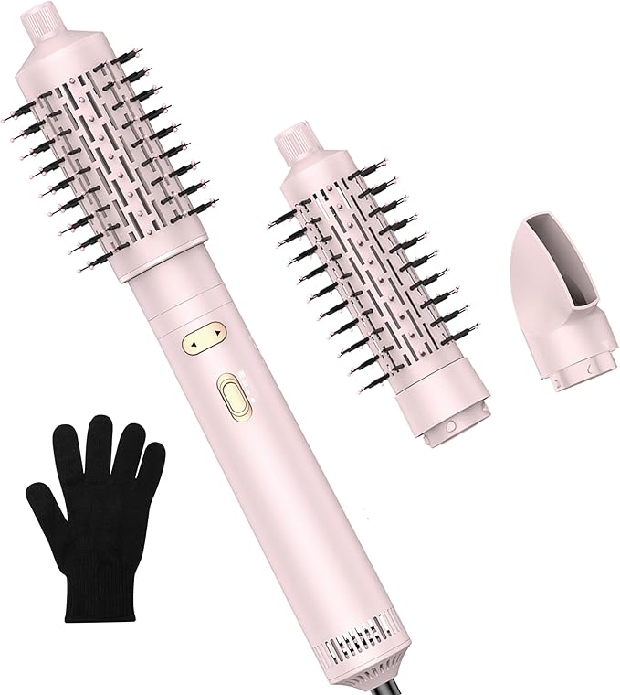 3 in 1 Rotating Hair Dryer Brush Spinning with Detachable Brush(2" & 1.5"),Negative Ionic Brush Blow Dryer 100-120V,3 Heats and 2 Speeds Rotating Hot Air Brush for Curling,Straight,Drying