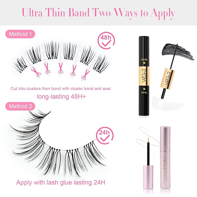 False Eyelashes Natural Look False Lashes Short 12mm 0.1mm Ultra Thin Handmade Tied Clear Band Fake Eyelash Strip Wispy Soft Lightweight Pestañas Postizas(M18)