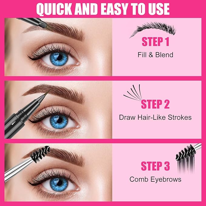 Microblading Eyebrow Pencil, Waterproof Eyebrow Pencils for Women Blonde Hair Like Natural Liquid Brow Contouring Pen, 2-in-1 Dual-Ended Eye Brow Filler Pen with Precise Micro-Fork-Tip, Light Brown