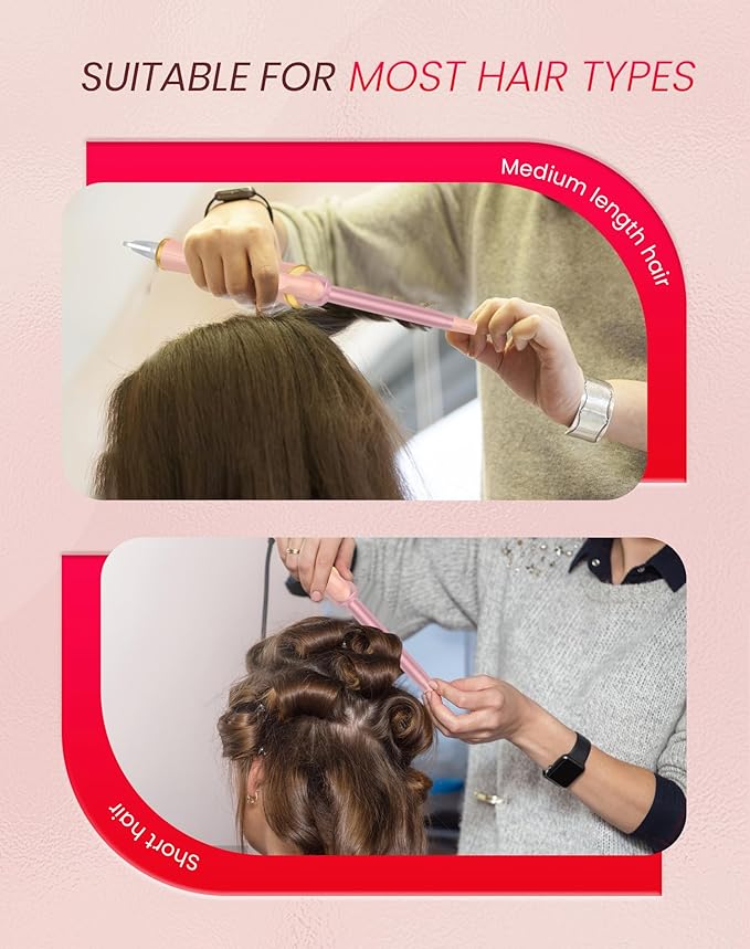 Ukliss Mini Curling Iron for Short Hair, Creates Perfect Tight Ringlets & Bangs, Fast Heat 30s, 5 Temp Settings, Dual Voltage, Auto Shut-Off & Anti-Scald Tip, Travel Friendly (Pink, 1/2 Inch)