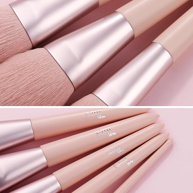 Makeup Brush Set (11 Pieces) - Includes Foundation, Powder, Concealers, Highlighter, Contour, Eye Shadows & Blush Makeup Brushes - Face & Eye Make Up Brushes with Soft Bristles - Leather Bag Included