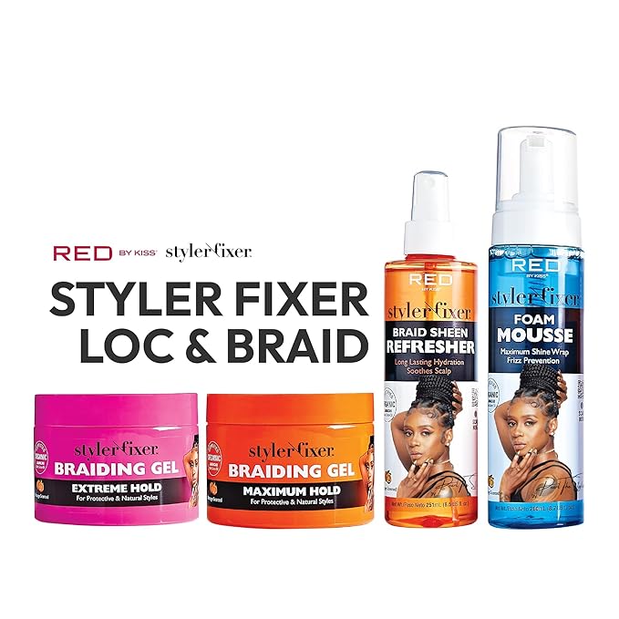 Red by Kiss Braiding Gel Extreme Hold Styler Fixer for Box Braids & Cornrows, Hydrating, Conditioning, Long-Lasting Frizz Control, 4C Moisturizing, Nourishing High Shine (6 fl. oz.)