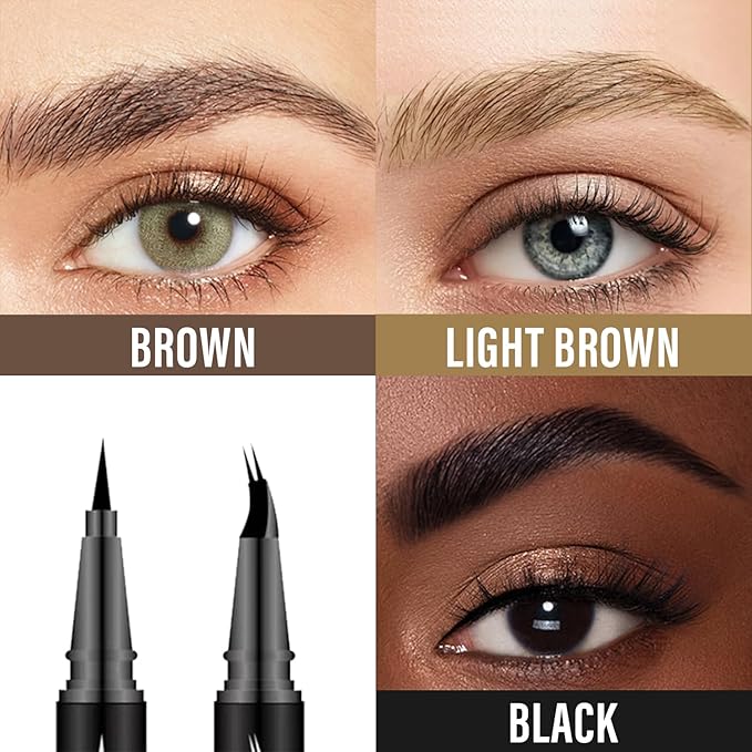 Curved Eyebrow Pencil, 2-in-1 Dual-Ended Eyebrow Pen with Curved Tip and Precise Brush-Tip, Waterproof, Microblading, Long Lasting (Light Brown)