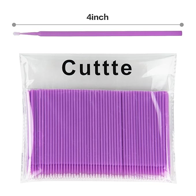 Cuttte 500PCS Disposable Micro Swabs for Eyelash Extension, Micro Applicators Eyelash Swabs for Makeup Application Purple (Head Diameter: 1.5mm)