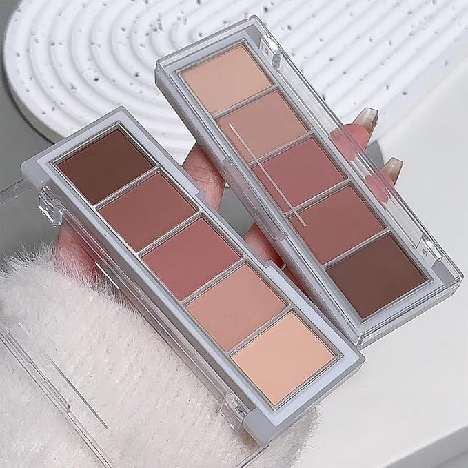 Nude Matte Eyeshadow Palette Makeup, 5 Natural Neutral Nude Brown Faded Rose Colors Eye Shadow Palette, Long Wearing Waterproof Professional Eye Makeup (04#, Pack of 1)
