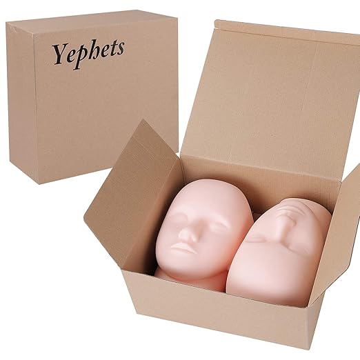 Pro Training Mannequin Flat Head Practice Make Up Eye Lashes Eyelash Extensions,Practice Training Head Manikin Cosmetology Mannequin Doll Face Head-2 Pack