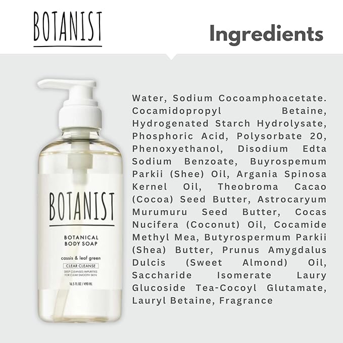 Botanist Natural Body Wash for Women, Mens Full Body Wash for Sensitive Skin by Squalane, Shea Butter& Aloe Vera, Sulfate Free Shower Gel & Bath Soap from Japan 16.5 Fl Oz Cassis & Leaf Green 2EA