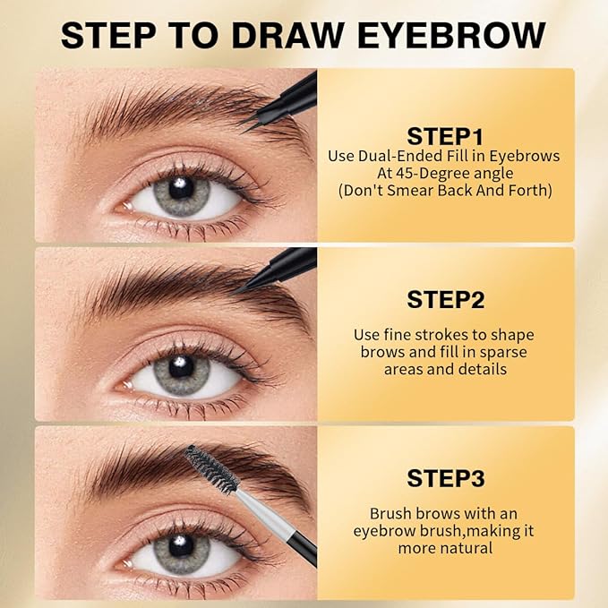 Eyebrow Pencils for Women - Microblading Eyebrow Pencil 2-In-1 Dual-Ended Eyebrow Pen with Precise 2-Fork-Tip & Brush-Tip Waterproof Eyebrow Pencil for Hair-Like Brows, Last All-Day, Light Brown
