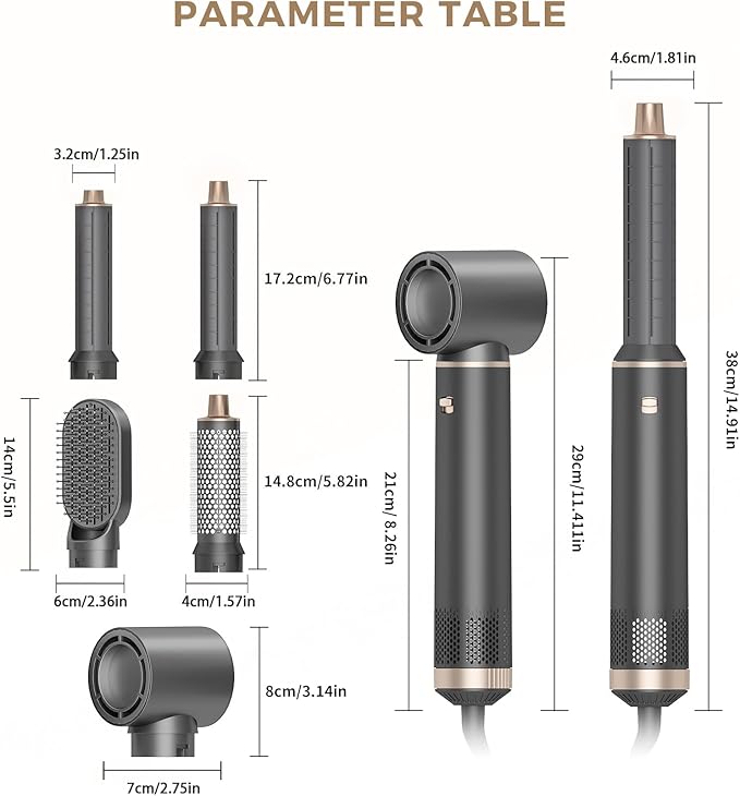 5 in 1 Hair Dryer Brush Hot Air Curling Brush Negative Ion Air Styler,Multi Function Blow Dryer Brush with Curling Wand, Straightening Brush, and Volumizing Hot Air Brush (Ash Gold)