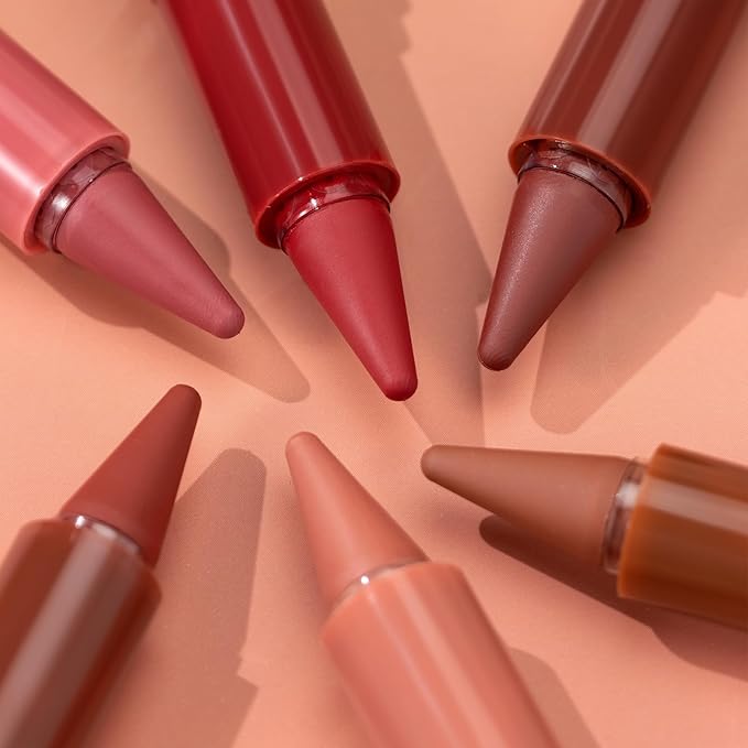6 Colors 2-in-1 Lip liner and Lipstick Set, Matte Lipstick Crayon Lip Liner Pencil, High Pigmented Smooth Creamy Long Lasting Waterproof Lipstick