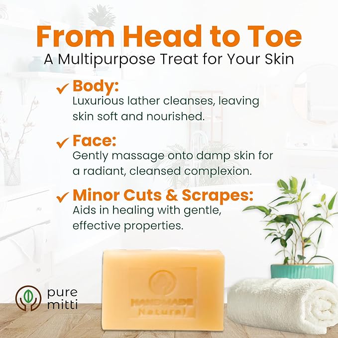 Turmeric Face, Body Bar Soap 4.5 oz, 3 Pack | Herbal Cleansing Bar with Coconut Oil, Castor Oil | Gentle Bath Soaps for Face Wash, Body Wash | Turmeric Soap for Daily Use, All Skin Types