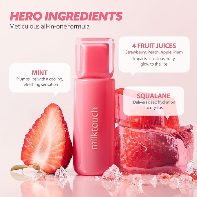 MILKTOUCH Jelly Fit Lip Tint (10 Fallen Coco) with Cooling Plumping Effect and Water-Based Non-Sticky Texture | Long Lasting Korean Beauty Lipstain Tinted Gloss Oil Brown K Makeup