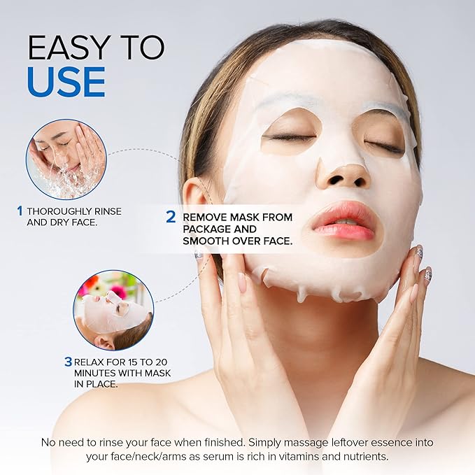 Azure Cosmetics Complete Facial Sheet Mask Bundle - Deeply Hydrating, Anti Aging, Firming - Hyaluronic Acid, Collagen, Vit C, B5, Retinol - Vegan and Alcohol/Cruelty Free - 15 Masks - Made in Korea