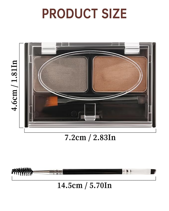Eyebrow Powder Makeup Kit - Black + Dark Brown, 2 Color Eye Brow Powder Palette Waterproof Long-Lasting Brow Filler, Lightweight, Easy Blend, Natural Full Look with Brush, maquillaje para cejas-04