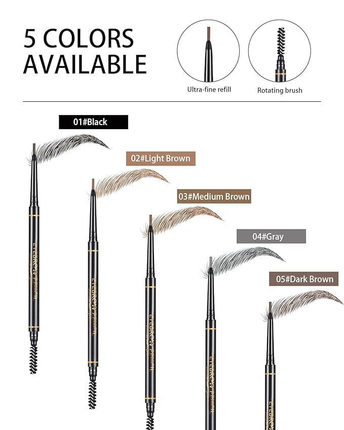 Dark Brown Eyebrow Pencils for Women, 12Pcs Ultra Slim Eyebrow Pencil with 2 Brow Razors Kit, Double Head 1.5mm Micro-Fine Tip & Spiral Brush, Can Draw Fine and Long-Lasting Brows Makeup