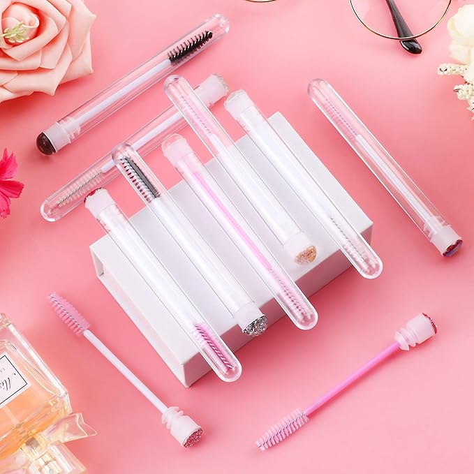 20 Pieces Eyelashes Brush Container Disposable Mascara Bruush Wand Case Lash Spoolies Tube Spoolie Holder Makeup Brush for Eyelash Extension Mix