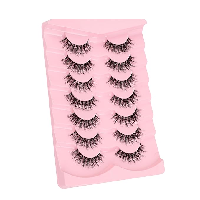 False Lashes Wispy Eyelashes Natural Look 15MM Fake Eyelash with 0.1MM Thin Band Lightweight 3D Volume Fluffy Eye Lashes C Curl Soft Lash Pack Siligli 7 Pair