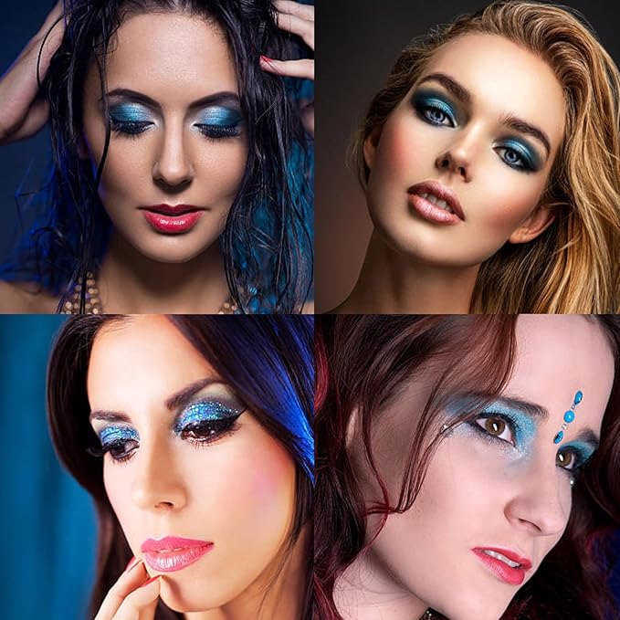 9-Color Glitter Matte Blue Eyeshadow Palette, Silver Grey, Light Blue, Highly Pigmented Waterproof Corpse Bride Makeup for Blue Eyes