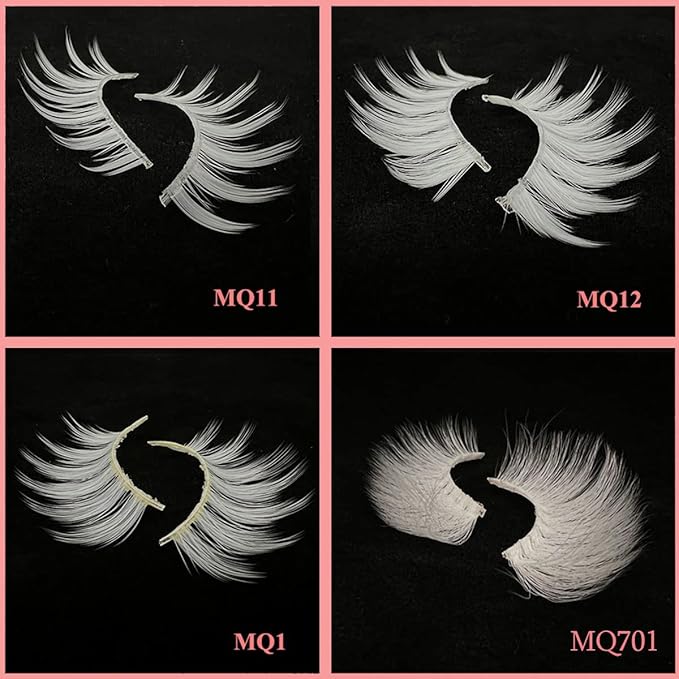 White False Eyelashes for Halloween, Anime Cosplay, Masquerade, Easter Costume Party - Natural Looking Eye Lashes Extension Tools (MQ11-14mm)
