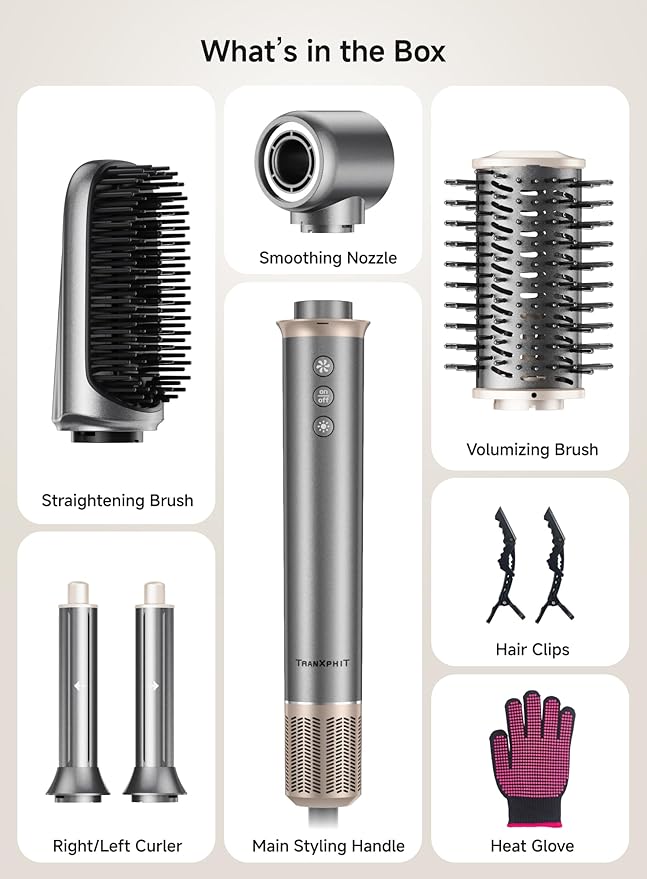 5-in-1 High Speed Hair Dryer Brush – Ionic Hot Air Brush Styler Set for Fast Drying, Straightening, Curling & Volumizing – Lightweight Travel Design Hair Styling Tool