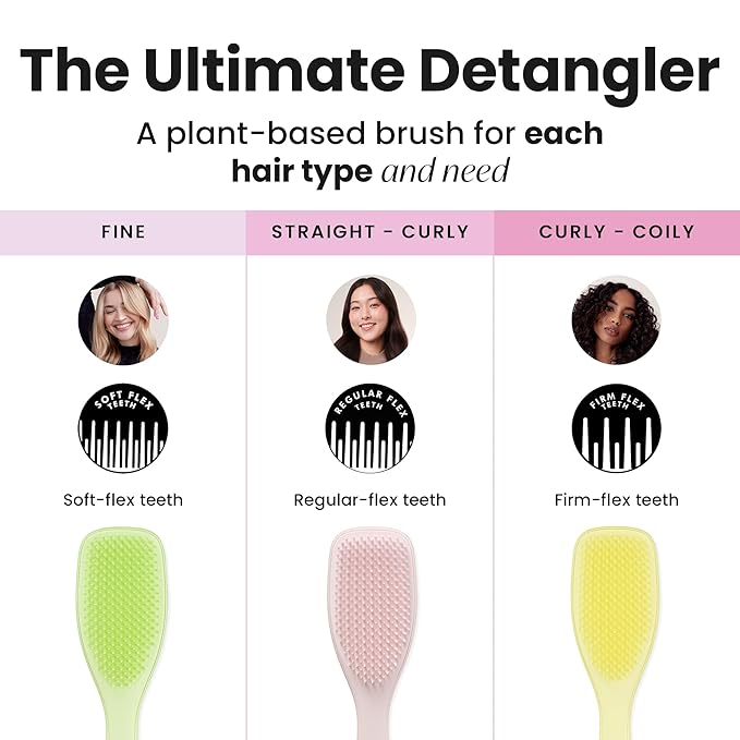 Tangle Teezer Plant-Based Ultimate Detangler Brush, Dry & Wet Hair Brush, Eliminates Knots & Reduces Breakage for Curly to Coily, 3C to 4C Hair Types, Pastel Yellow