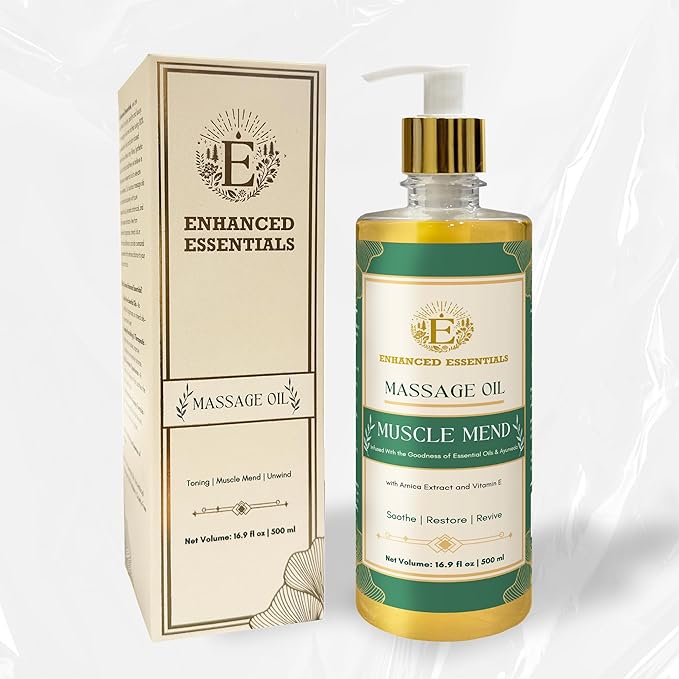 Luxurious Massage Oil by Enhanced Essentials|with Ayurvedic Extracts & Essential Oils | Firms, Nourishes & Uplifts Skin | Fast-Absorbing, Non-Greasy, Clean Formula|16.9 fl oz (500ml) (Muscle Mend)