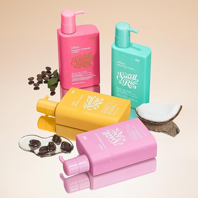 Sttes Body Butter 03# (Irresistible Charm) – 250ml Whipped Coconut Vanilla Body Cream with Tropical Orchid Scent, Jojoba & Coconut Oil Moisturizing Lotion, Caffeine for Firmer-Looking Skin