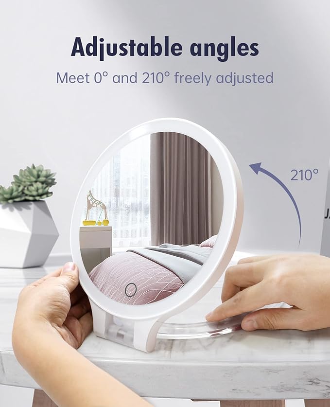 FASCINATE Magnifying Mirror 10X 1X Double Sided Magnification Makeup Vanity Mirror Rechargeable Lighted Mirror with 3 Color Setting Adjustable Rotation LED Vanity Desk Mirror