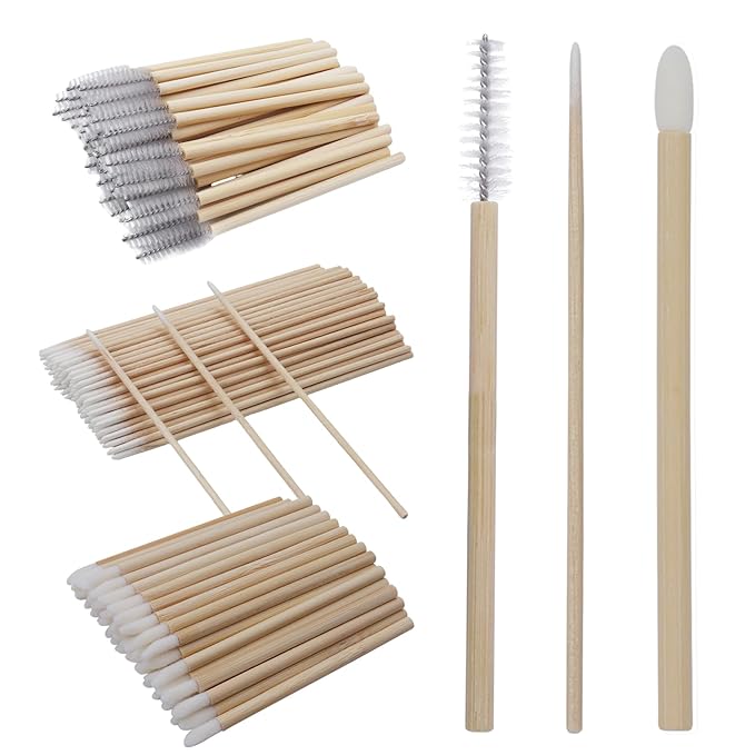 200Pcs Eyelash Extension Supplies Kit,Disposable Lash Spoolies Brushes Micro Swab Brushes Mascara Wand Lip Brushes for Eyelash Extension Tattoo Lipstick Applicator (bamboo White)