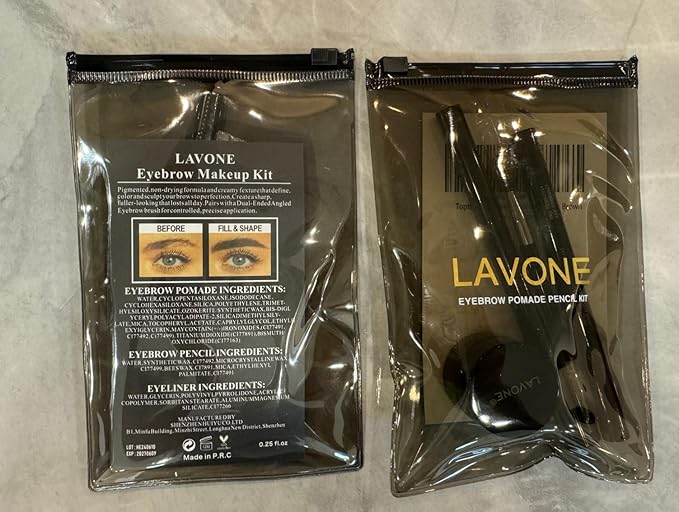 LAVONE Eyebrow Stamp Pencil Kit - Brow Stamp Trio with Waterproof Eyebrow Pencil, Eyeliner, Pomade, Dual-ended Brush - Grey