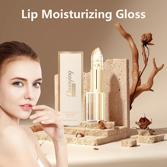2Pcs Transferproof Color Changing Lipstick, Gold Crystal Color Changing Lipstick, Moisturizer Long Lasting Lip Balm for Women